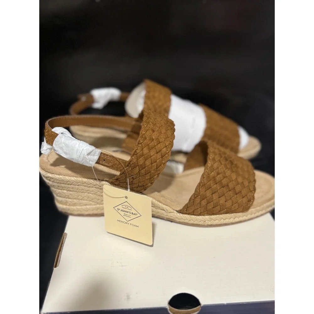 St Johns Bay Women's Espadrille Wedge‎ Sandals Brown Size 9